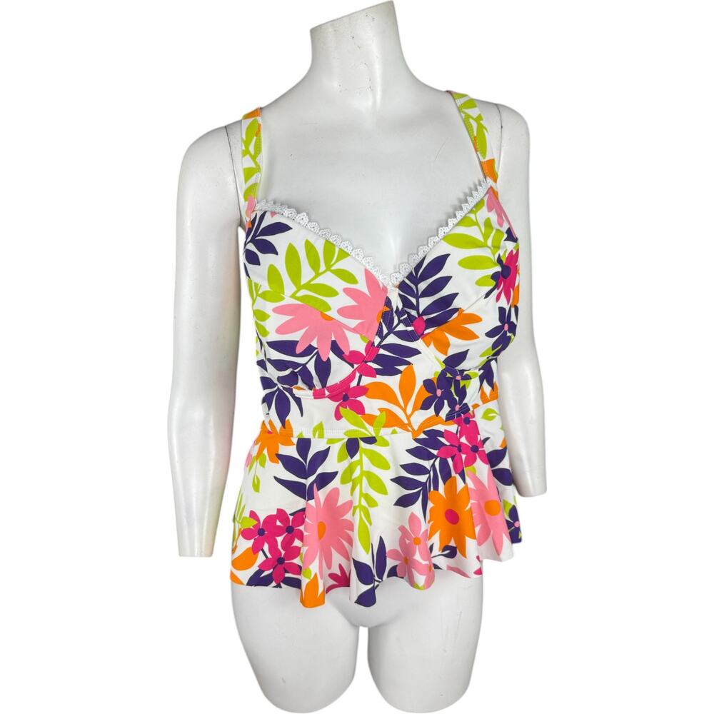 Terra & Sky 1X Tankini‎ Top Swimwear Floral Molded Cup Underwire NWT Plus Size